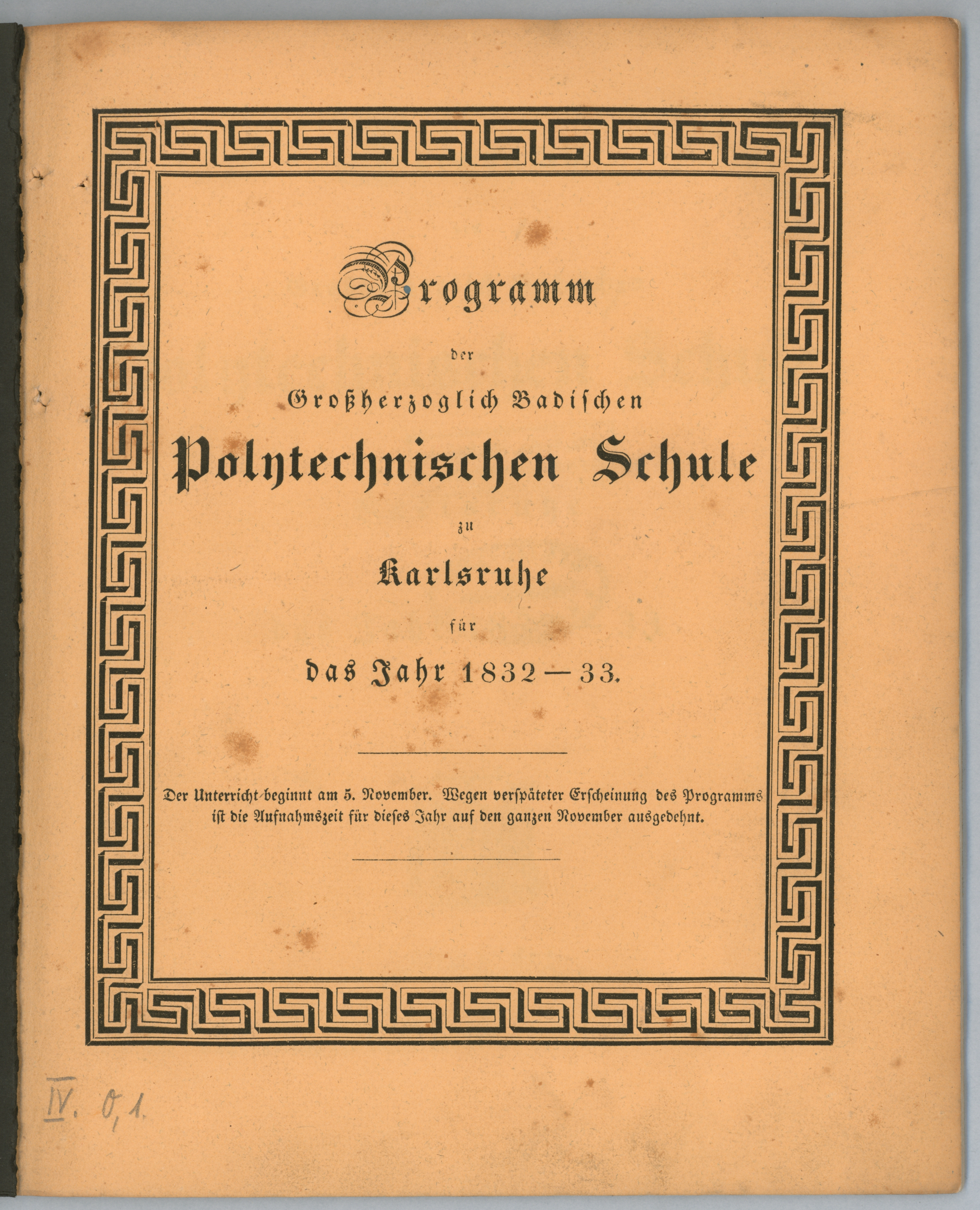 First Printed Program of Courses at the Polytechnical College