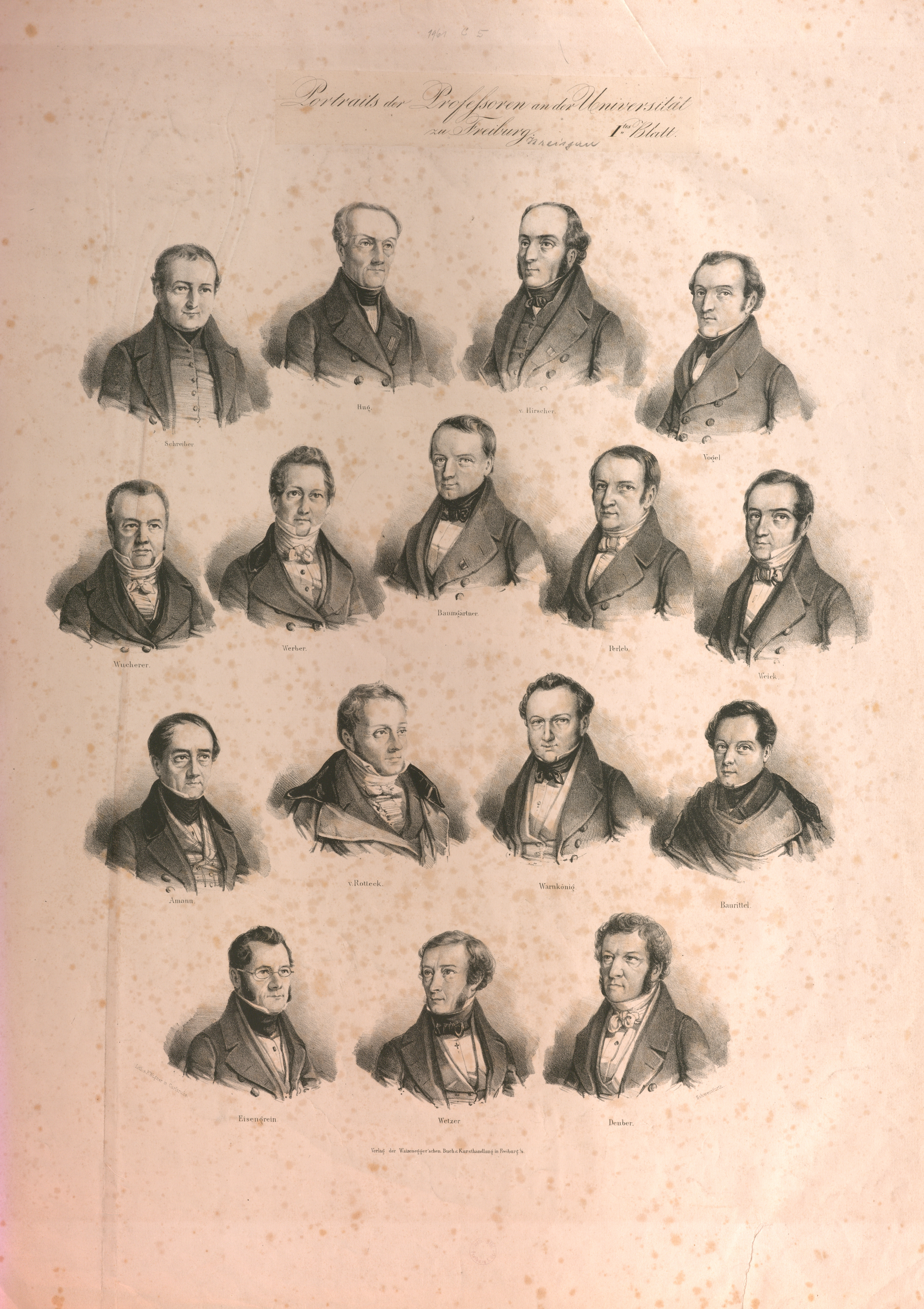 Group portrait of Freiburg professors. Lithograph by P. Wagner/Karlsruhe, early 19th century. Freiburg University Archives D13/577.