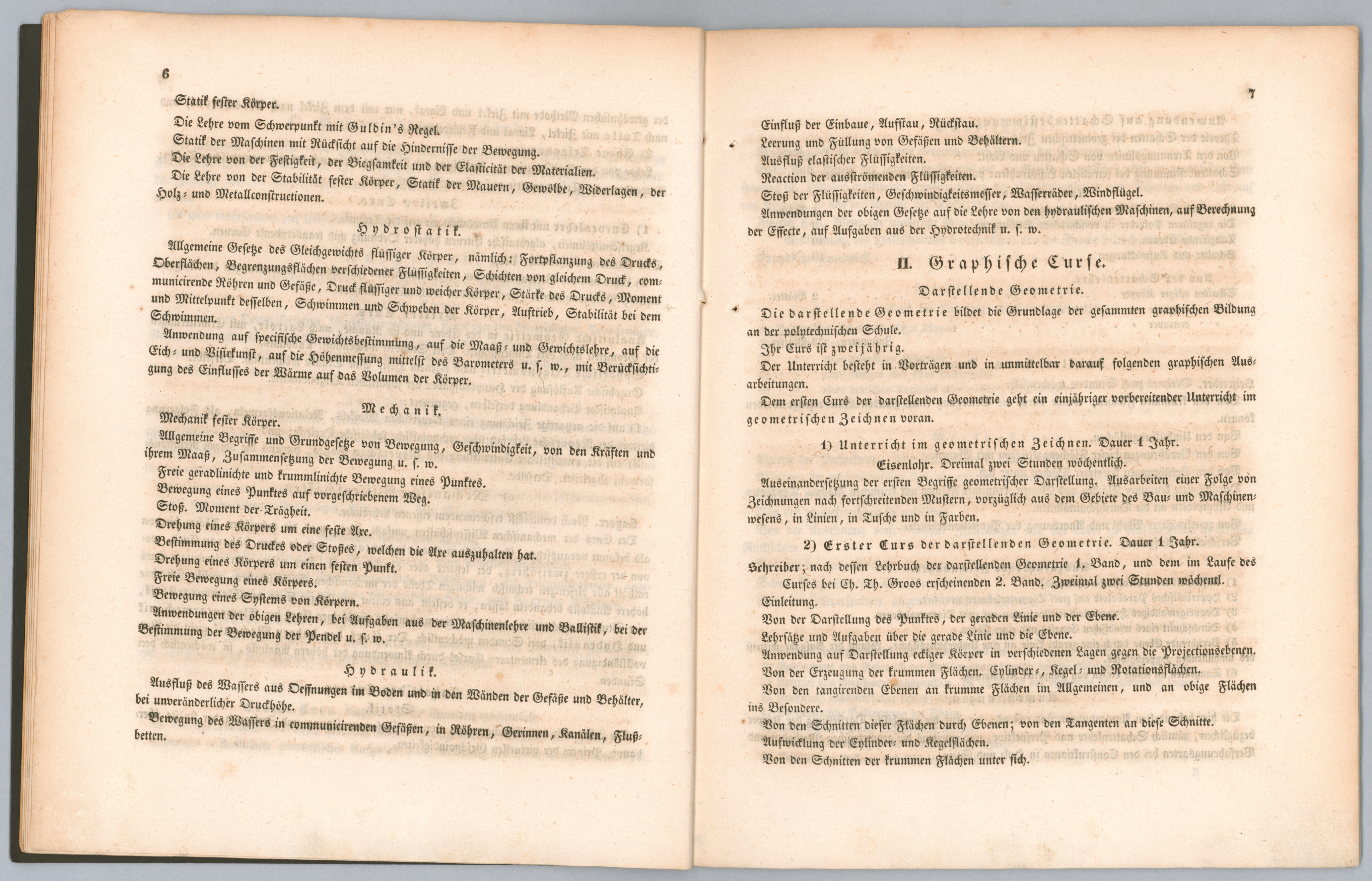 Program of the Polytechnical College Karlsruhe for the year 1832-33, page 6-7.