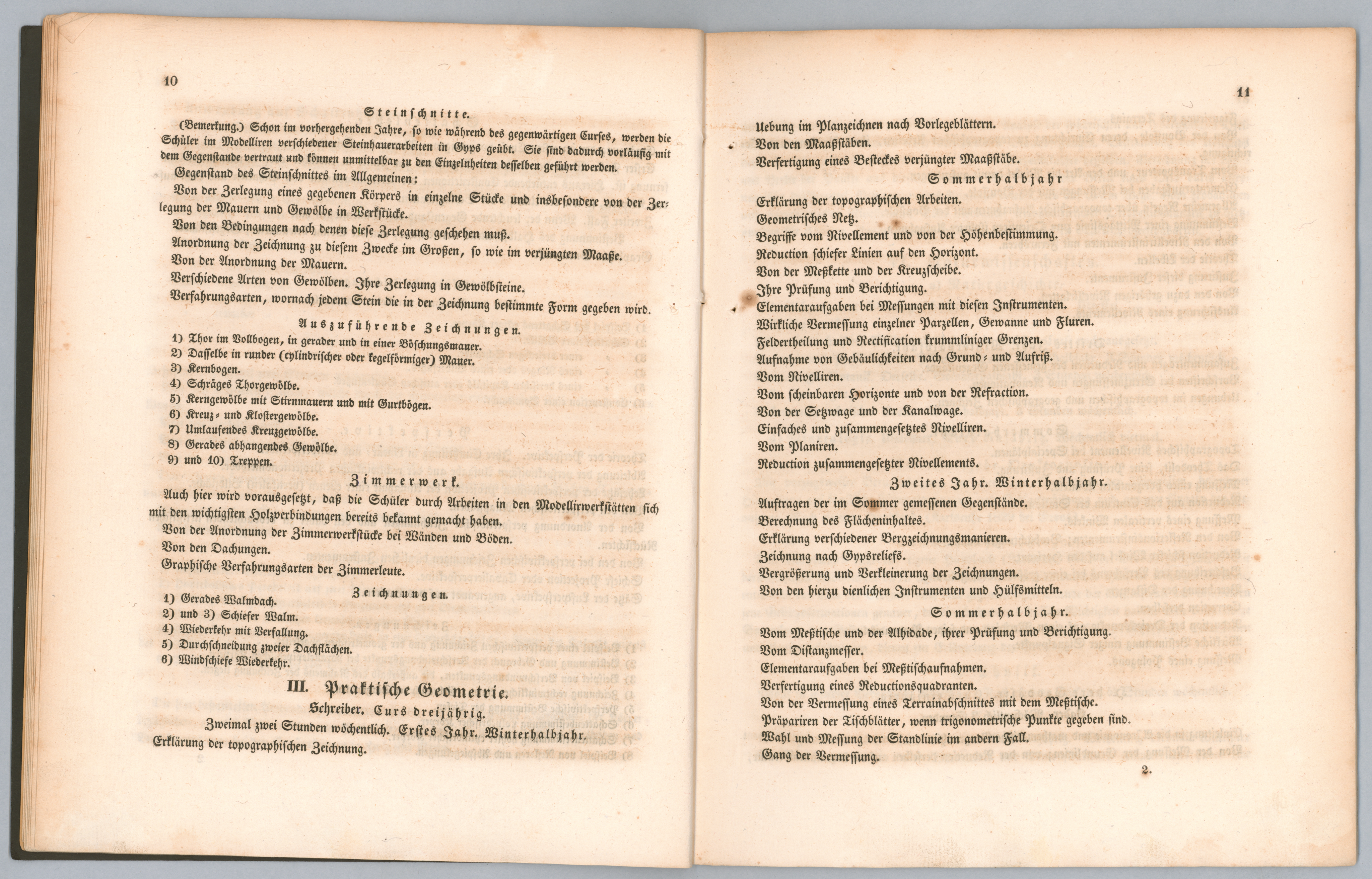 Program of the Polytechnical College Karlsruhe for the year 1832-33, page 10-11.