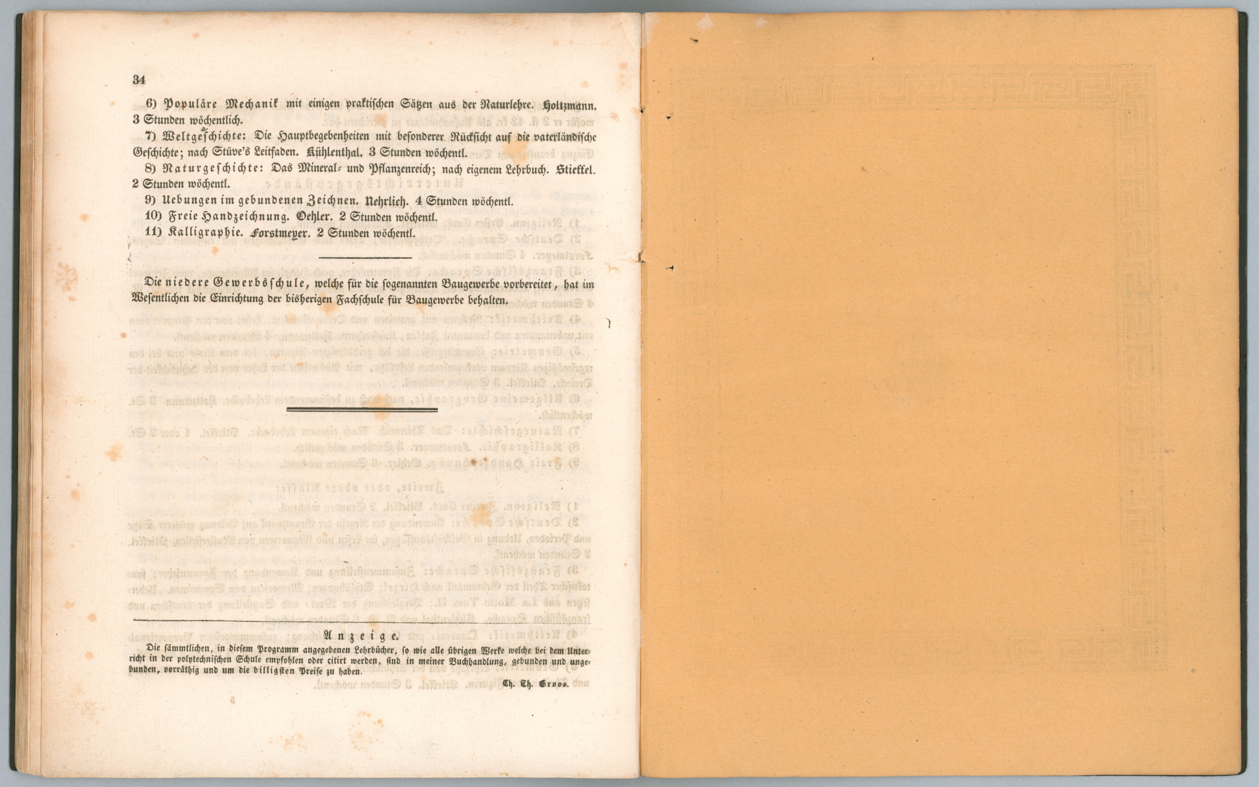 Program of the Polytechnical College Karlsruhe for the year 1832-33, page 34.