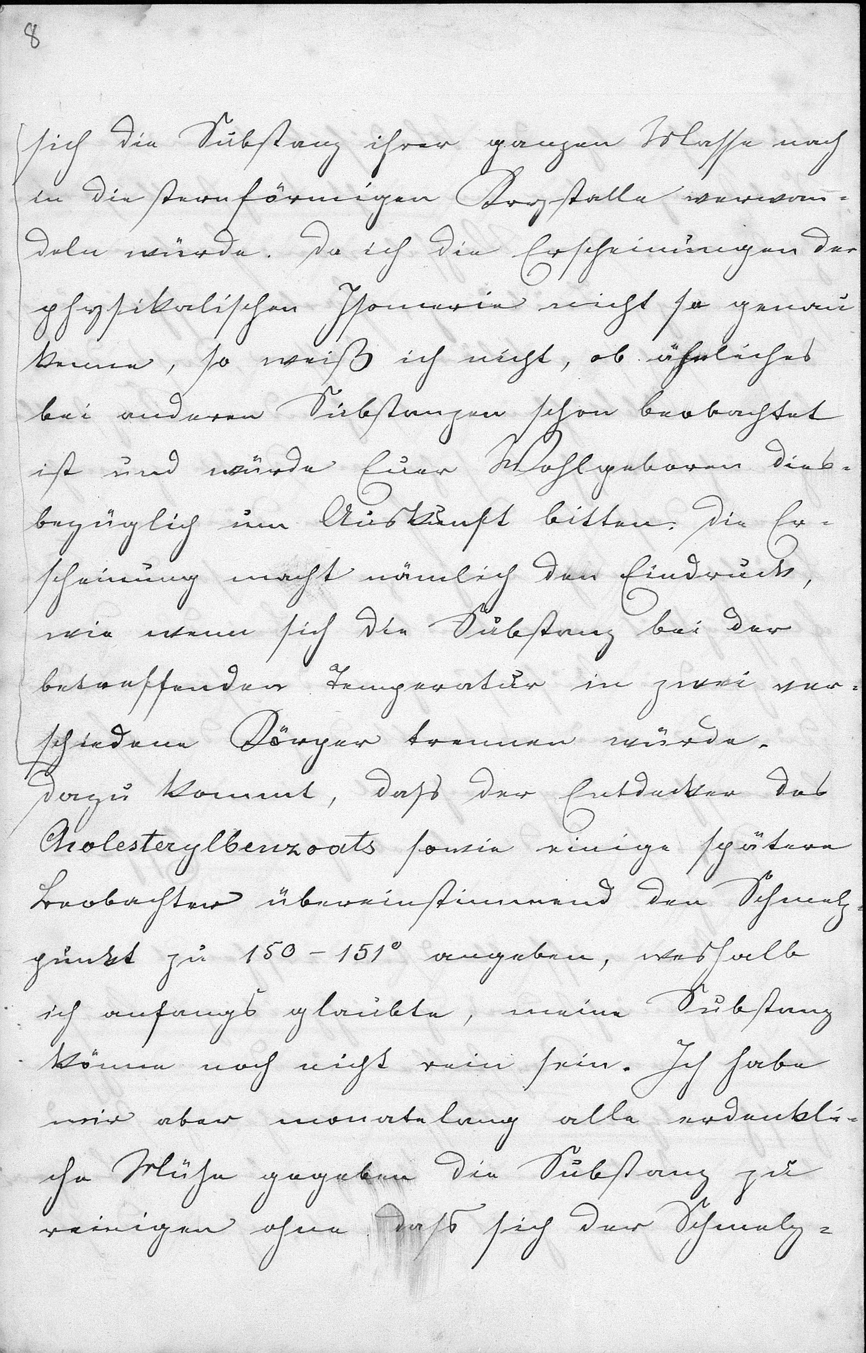 Friedrich Reinitzer an Otto Lehmann mit der ersten Beobachtung eines Flüssigkristalls, 14.03.1888, Seite 8.