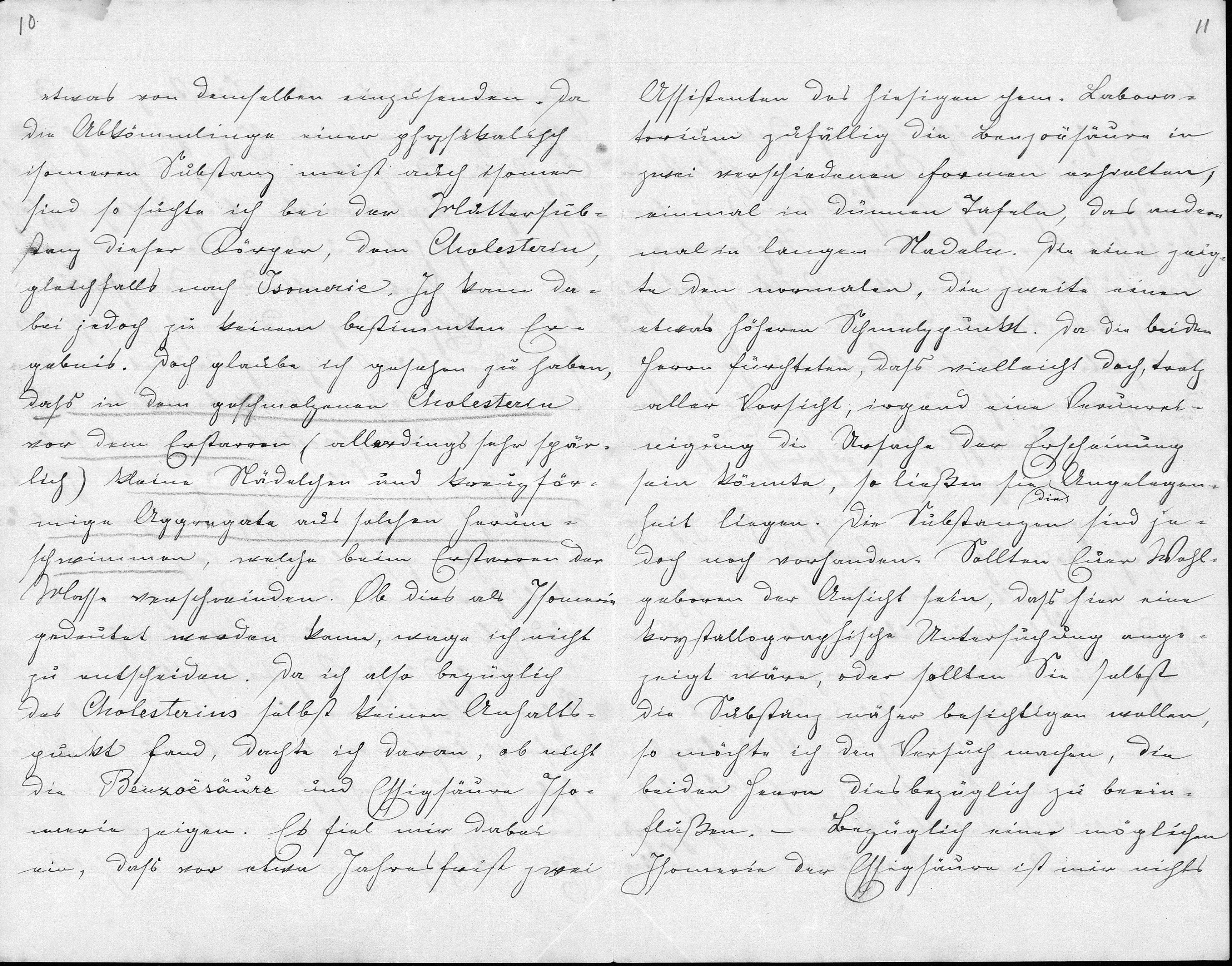 Friedrich Reinitzer an Otto Lehmann mit der ersten Beobachtung eines Flüssigkristalls, 14.03.1888, Seite 10-11.