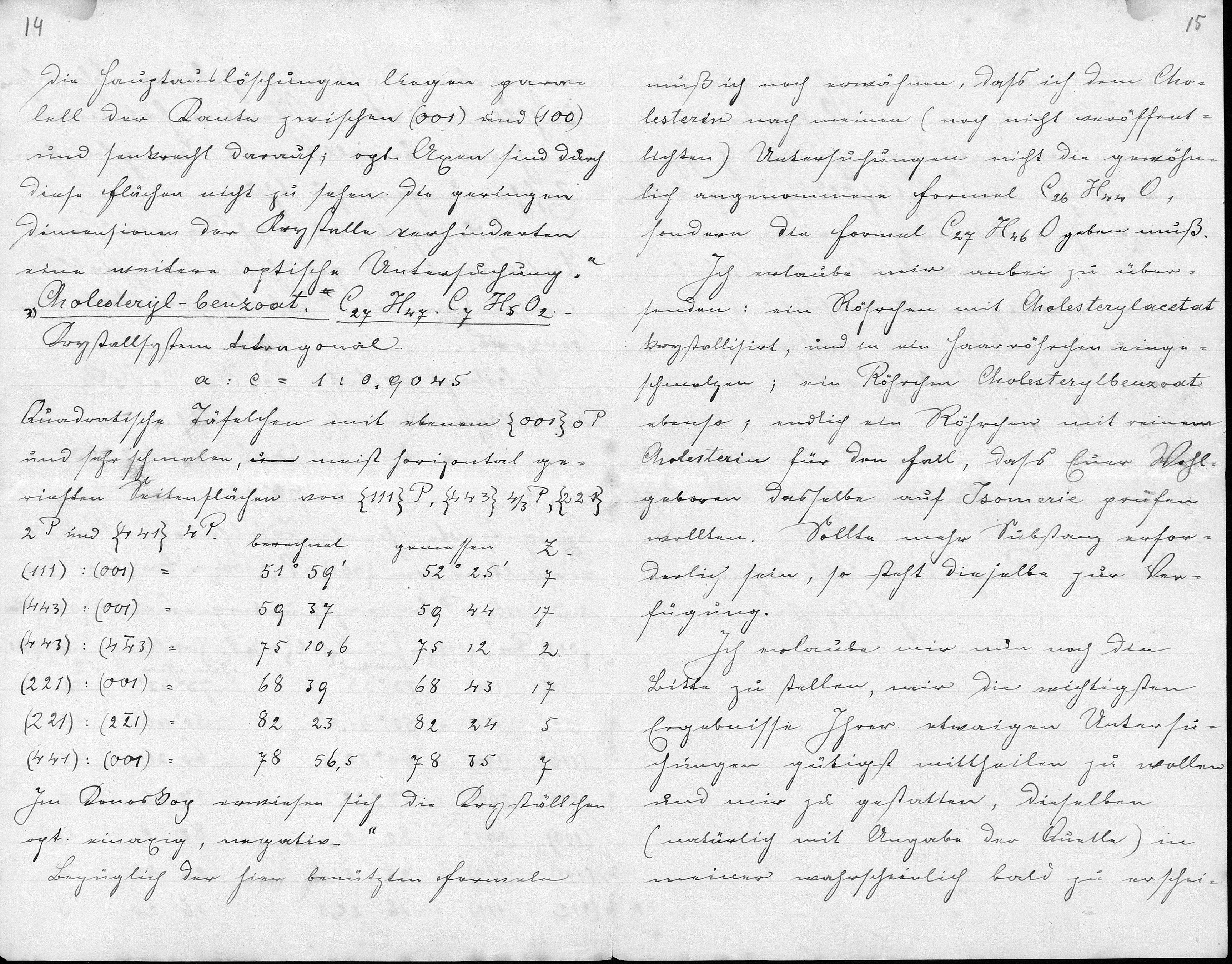 Friedrich Reinitzer an Otto Lehmann mit der ersten Beobachtung eines Flüssigkristalls, 14.03.1888, Seite 14-15.